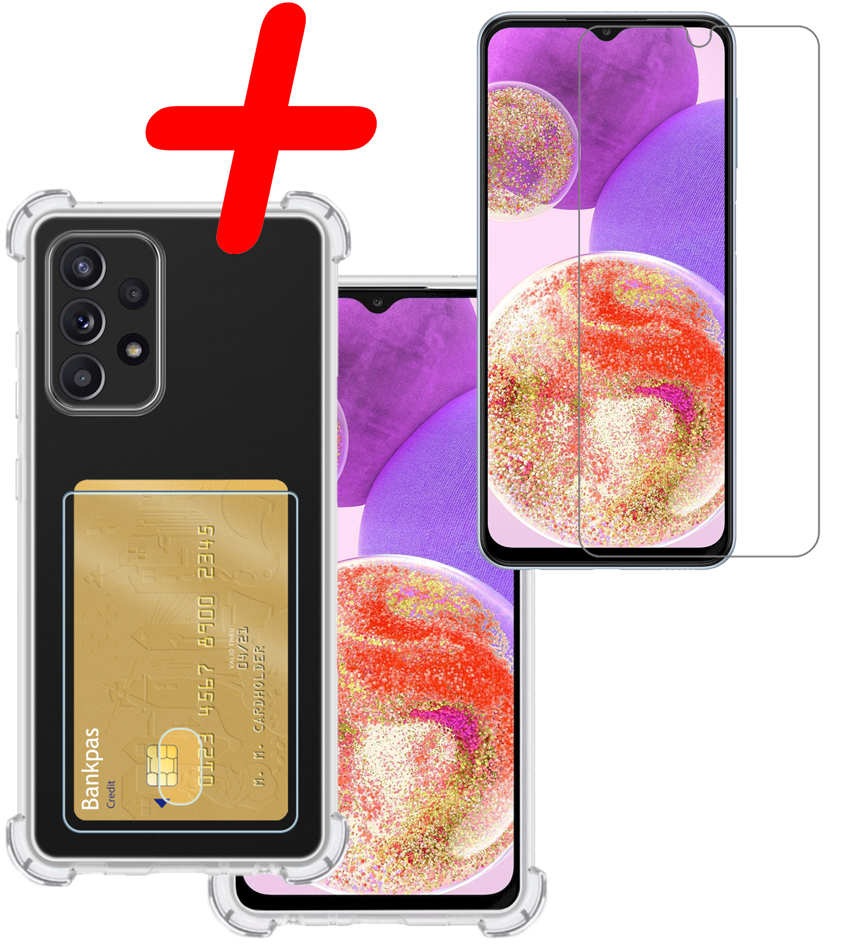 BASEY. Hoes Geschikt voor Samsung A23 Hoesje Shock Proof Case Hoes Met Screenprotector - Hoesje Geschikt voor Samsung Galaxy A23 Hoes Cover Shockproof - Transparant