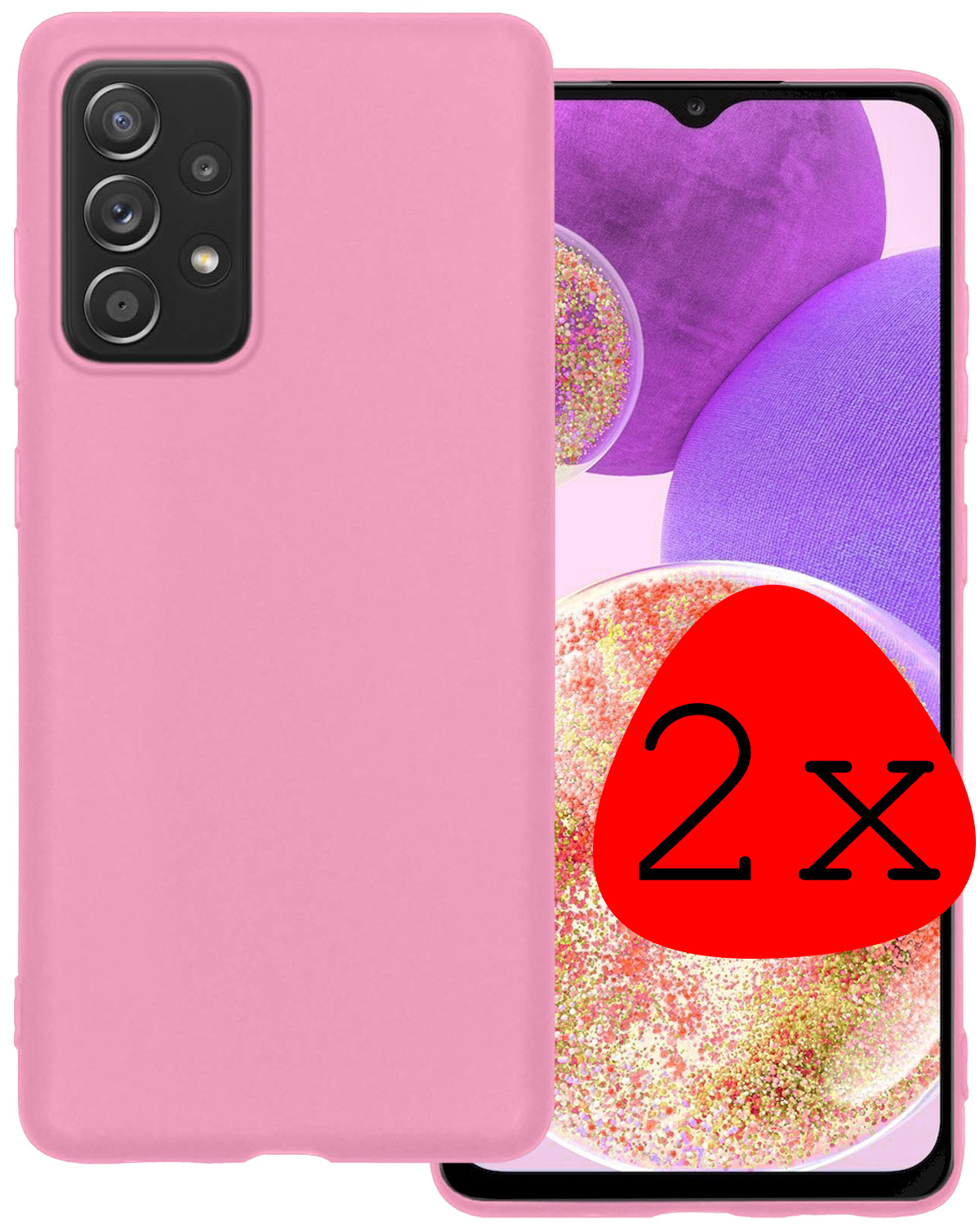 BASEY. Hoes Geschikt voor Samsung A23 Hoesje Siliconen Back Cover Case - Hoesje Geschikt voor Samsung Galaxy A23 Hoes Cover Hoesje - Lichtroze - 2 Stuks