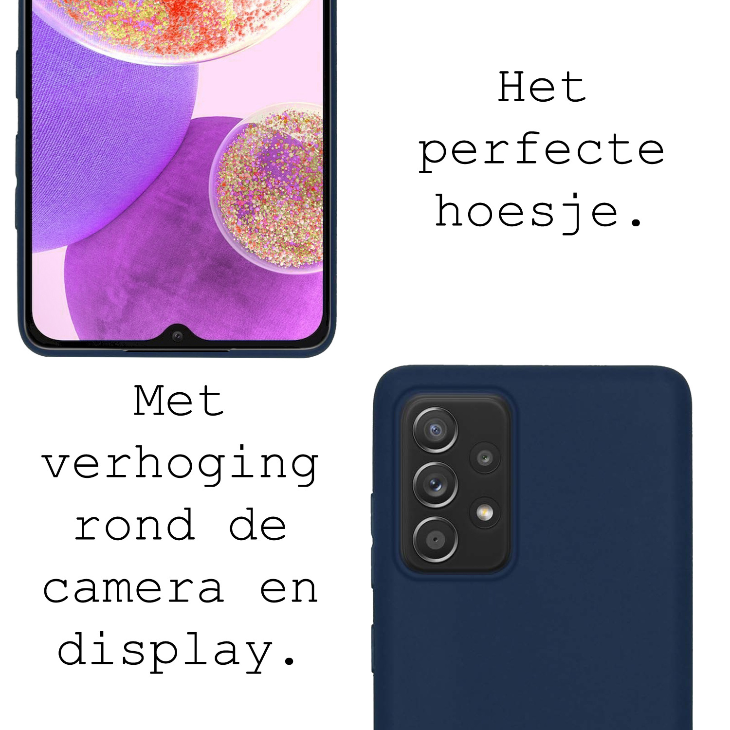 BASEY. Hoes Geschikt voor Samsung A23 Hoesje Siliconen Back Cover Case Met Screenprotector - Hoesje Geschikt voor Samsung Galaxy A23 Hoes Cover Hoesje - Donkerblauw