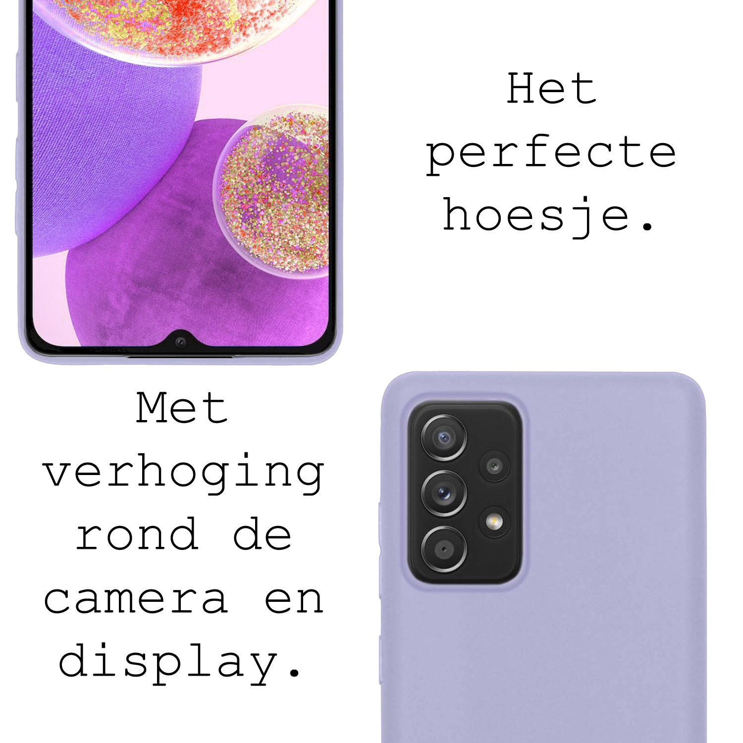 BASEY. Hoes Geschikt voor Samsung A23 Hoesje Siliconen Back Cover Case Met Screenprotector - Hoesje Geschikt voor Samsung Galaxy A23 Hoes Cover Hoesje - Lila