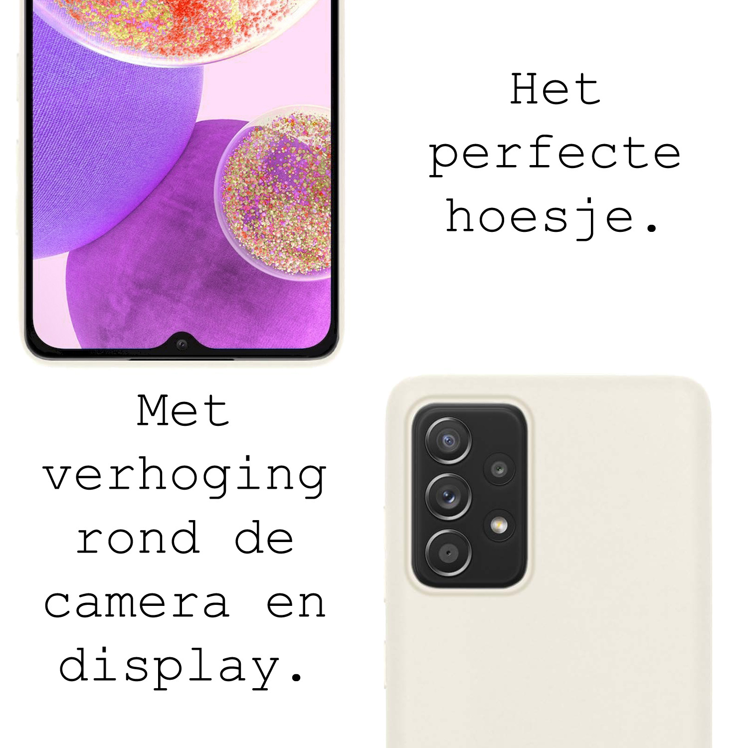 BASEY. Hoes Geschikt voor Samsung A23 Hoesje Siliconen Back Cover Case Met Screenprotector - Hoesje Geschikt voor Samsung Galaxy A23 Hoes Cover Hoesje - Wit
