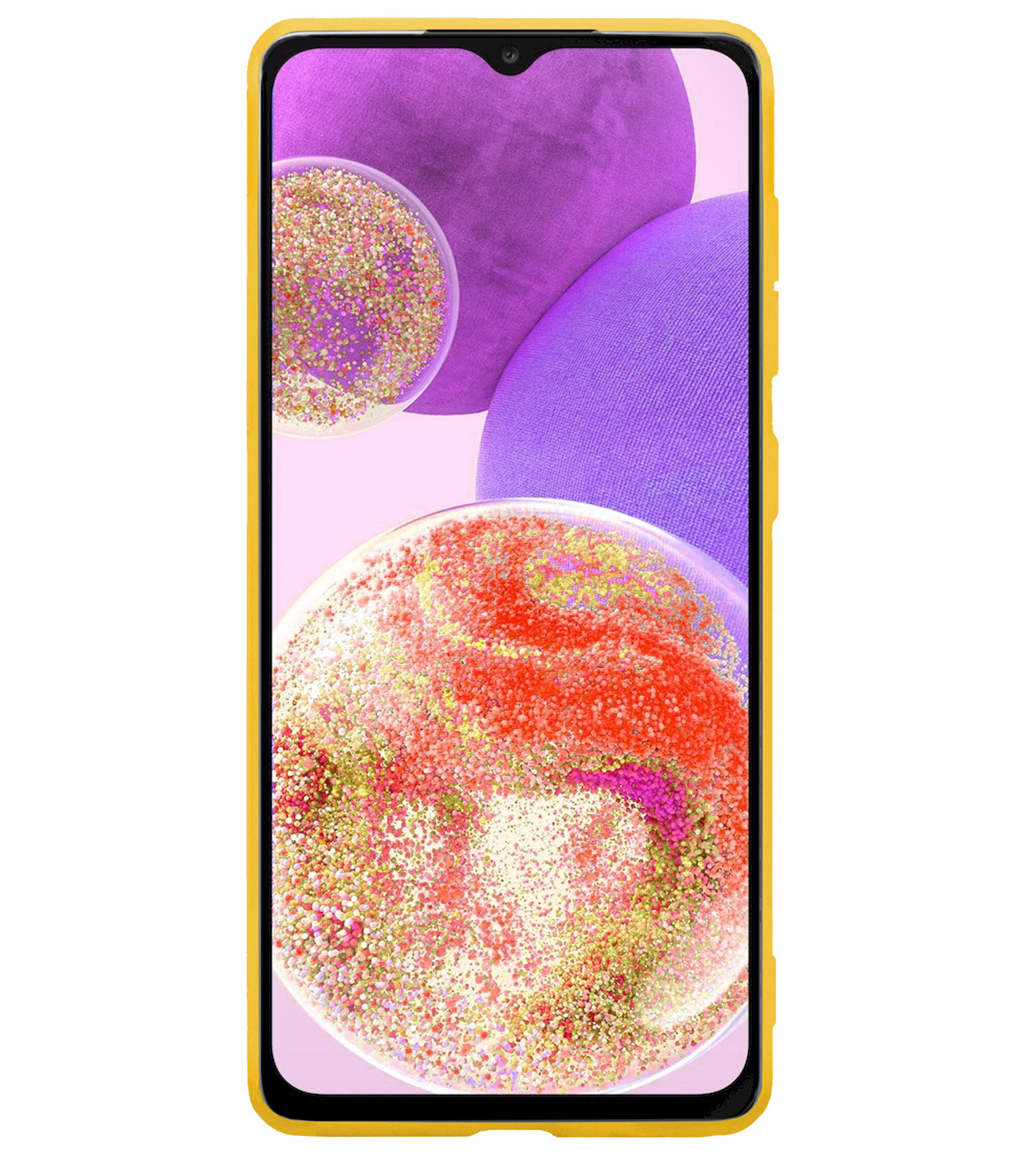 BASEY. Hoes Geschikt voor Samsung A23 Hoesje Siliconen Back Cover Case Met 2x Screenprotector - Hoesje Geschikt voor Samsung Galaxy A23 Hoes Cover Hoesje - Geel