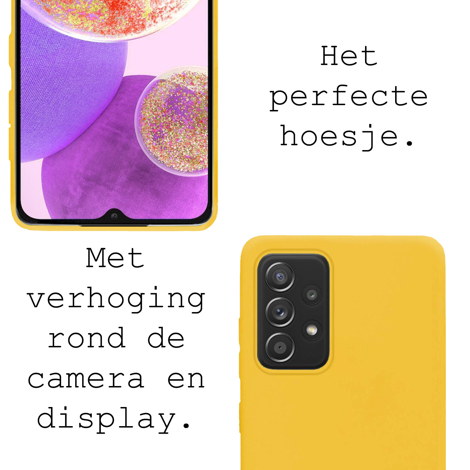 BASEY. Hoes Geschikt voor Samsung A23 Hoesje Siliconen Back Cover Case Met 2x Screenprotector - Hoesje Geschikt voor Samsung Galaxy A23 Hoes Cover Hoesje - Geel