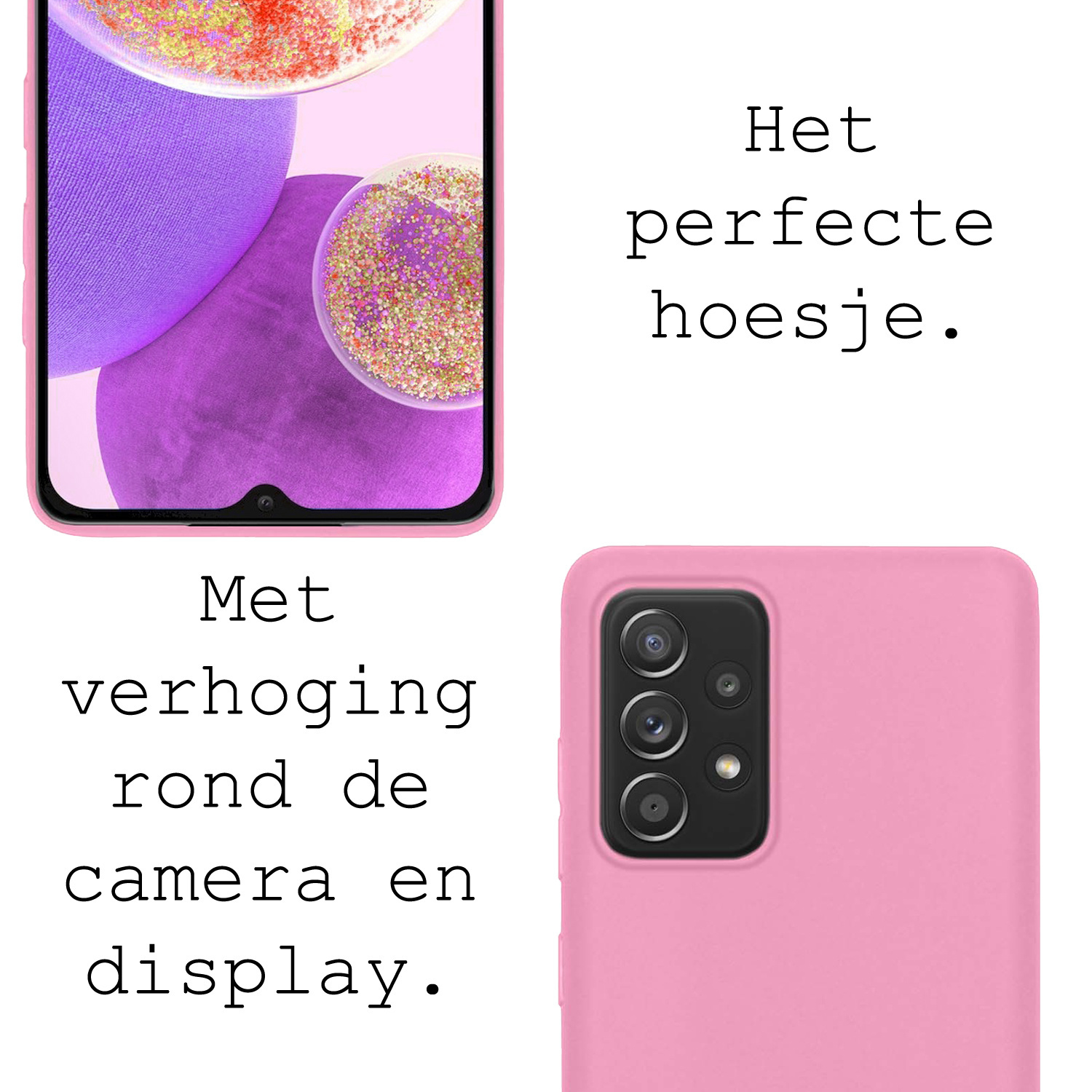 BASEY. Hoes Geschikt voor Samsung A23 Hoesje Siliconen Back Cover Case Met 2x Screenprotector - Hoesje Geschikt voor Samsung Galaxy A23 Hoes Cover Hoesje - Lichtroze