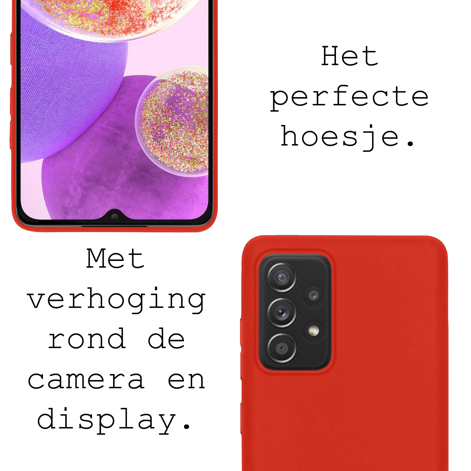 BASEY. Hoes Geschikt voor Samsung A23 Hoesje Siliconen Back Cover Case Met 2x Screenprotector - Hoesje Geschikt voor Samsung Galaxy A23 Hoes Cover Hoesje - Rood