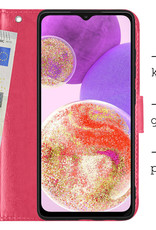 BASEY. Hoes Geschikt voor Samsung A23 Hoesje Bookcase Hoes Flip Case Book Cover Met Screenprotector - Hoesje Geschikt voor Samsung Galaxy A23 Hoes Book Case Hoesje - Donkerroze