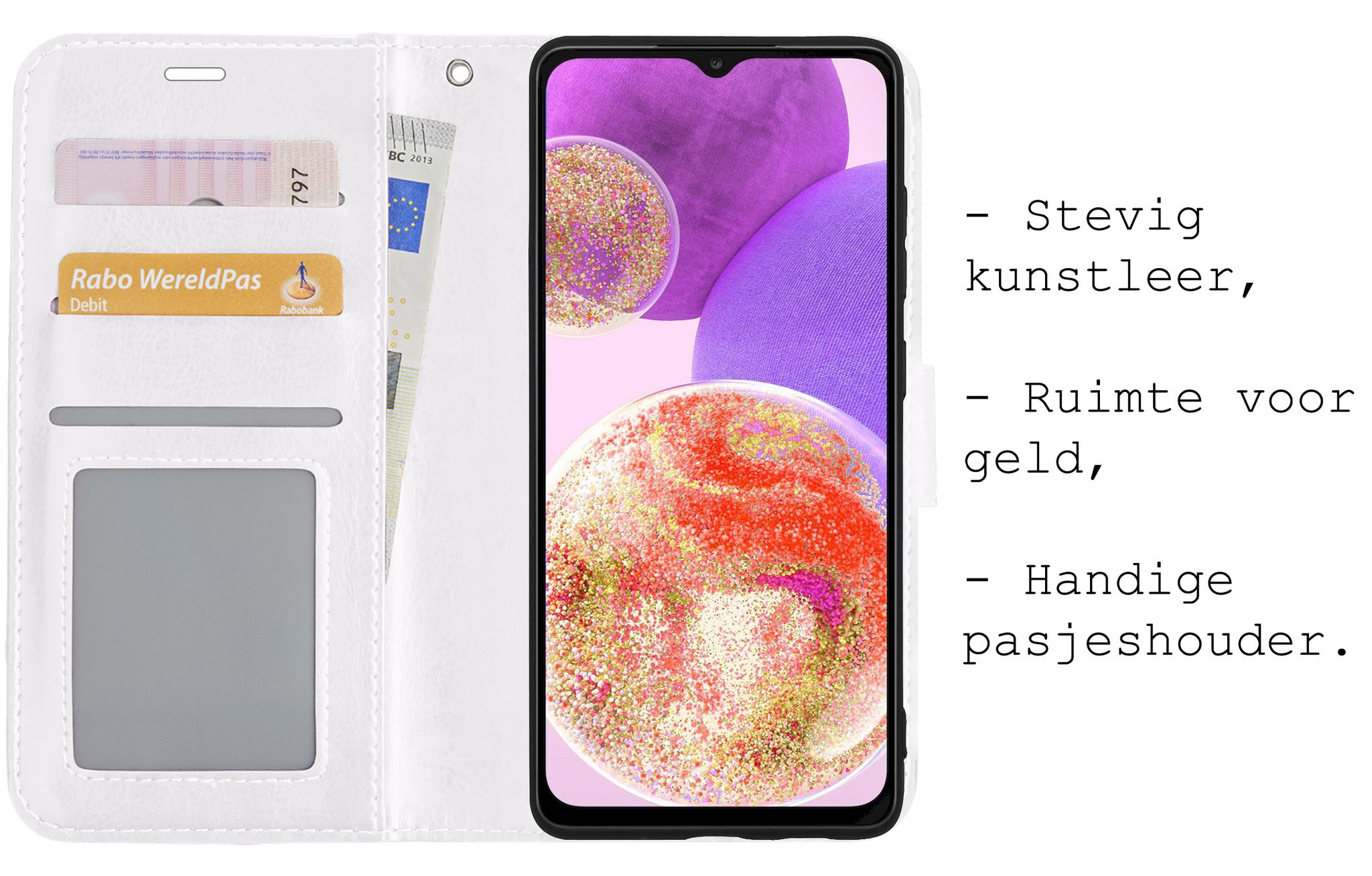 BASEY. Hoes Geschikt voor Samsung A23 Hoesje Bookcase Hoes Flip Case Book Cover Met Screenprotector - Hoesje Geschikt voor Samsung Galaxy A23 Hoes Book Case Hoesje - Wit