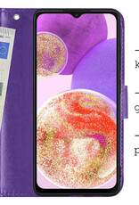 BASEY. Hoes Geschikt voor Samsung A23 Hoesje Bookcase Hoes Flip Case Book Cover Met 2x Screenprotector - Hoesje Geschikt voor Samsung Galaxy A23 Hoes Book Case Hoesje - Paars