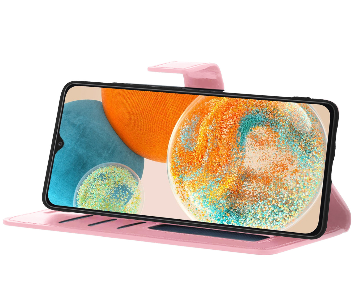 Nomfy Hoesje Geschikt voor Samsung A23 Hoes Bookcase Flipcase Book Cover Met Screenprotector - Hoes Geschikt voor Samsung Galaxy A23 Hoesje Book Case - Lichtroze