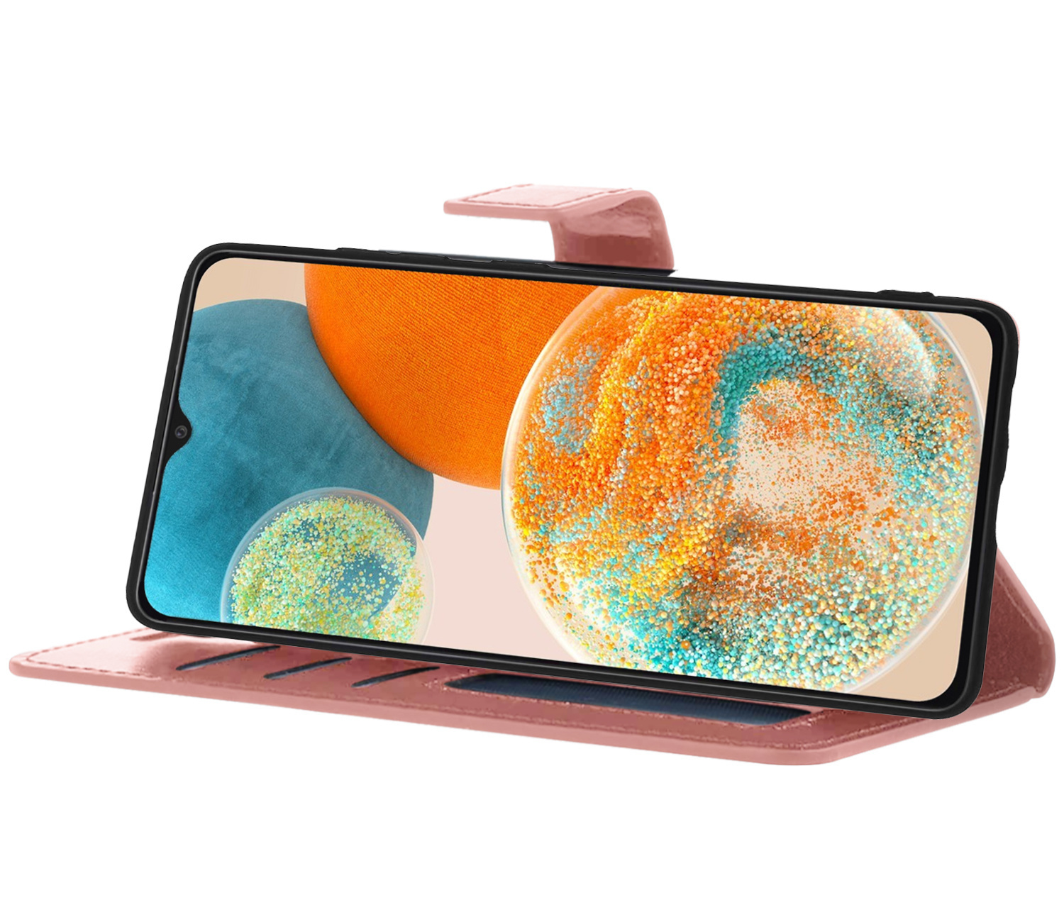Nomfy Hoesje Geschikt voor Samsung A23 Hoes Bookcase Flipcase Book Cover Met Screenprotector - Hoes Geschikt voor Samsung Galaxy A23 Hoesje Book Case - Rosé goud