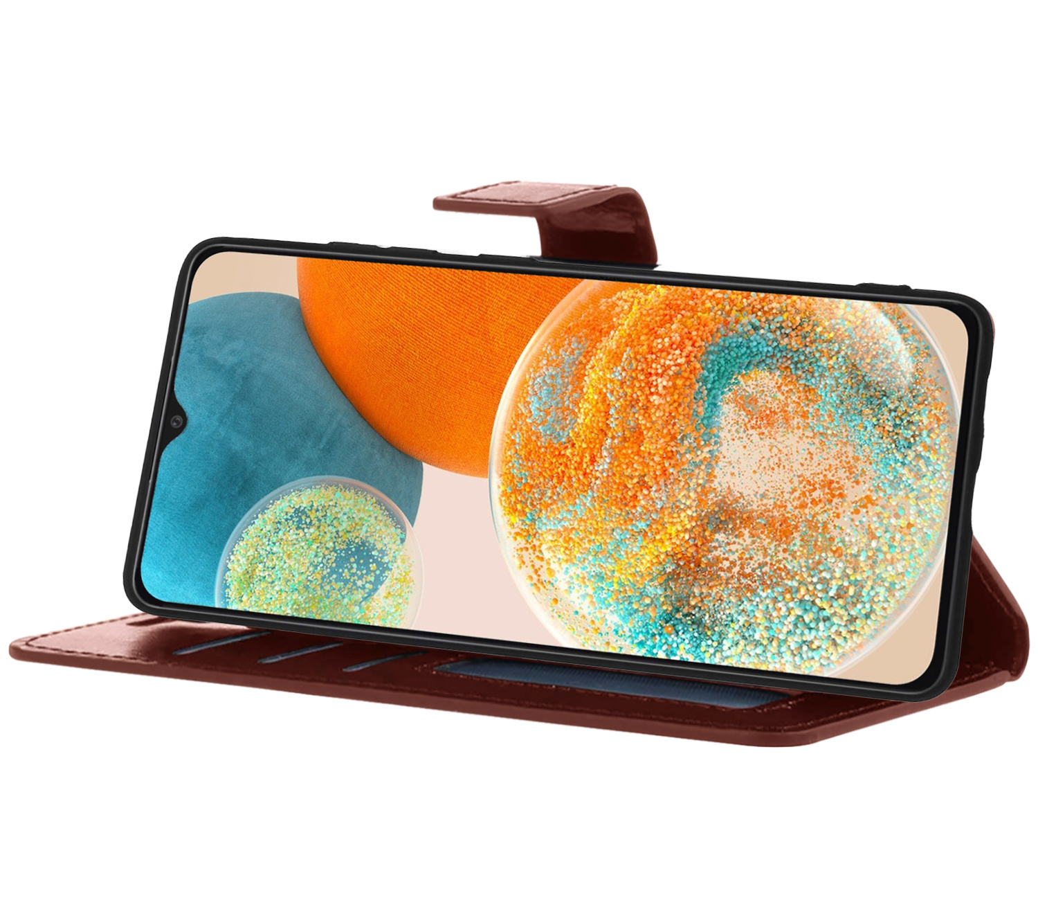 Nomfy Hoesje Geschikt voor Samsung A23 Hoes Bookcase Flipcase Book Cover Met 2x Screenprotector - Hoes Geschikt voor Samsung Galaxy A23 Hoesje Book Case - Bruin