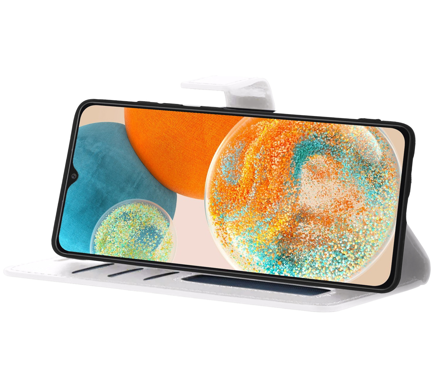 Nomfy Hoesje Geschikt voor Samsung A23 Hoes Bookcase Flipcase Book Cover Met 2x Screenprotector - Hoes Geschikt voor Samsung Galaxy A23 Hoesje Book Case - Wit