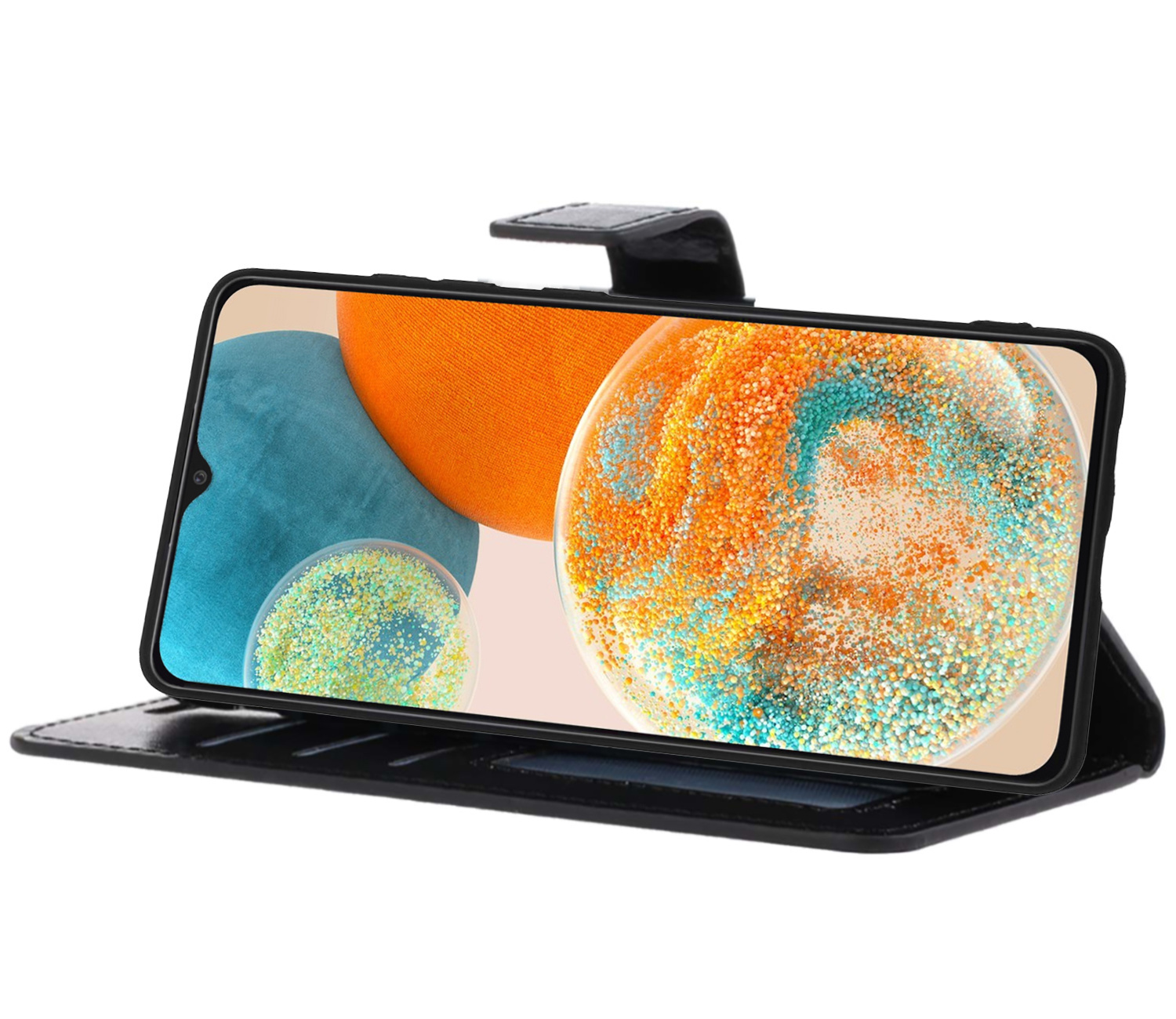 Nomfy Hoesje Geschikt voor Samsung A23 Hoes Bookcase Flipcase Book Cover Met 2x Screenprotector - Hoes Geschikt voor Samsung Galaxy A23 Hoesje Book Case - Zwart