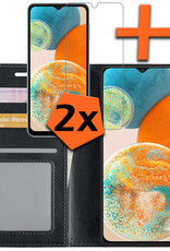 Nomfy Samsung A23 Hoes Bookcase Flipcase Book Cover Met 2x Screenprotector - Samsung Galaxy A23 Hoesje Book Case - Zwart