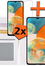 Nomfy Hoesje Geschikt voor Samsung A23 Hoes Bookcase Flipcase Book Cover Met 2x Screenprotector - Hoes Geschikt voor Samsung Galaxy A23 Hoesje Book Case - Wit
