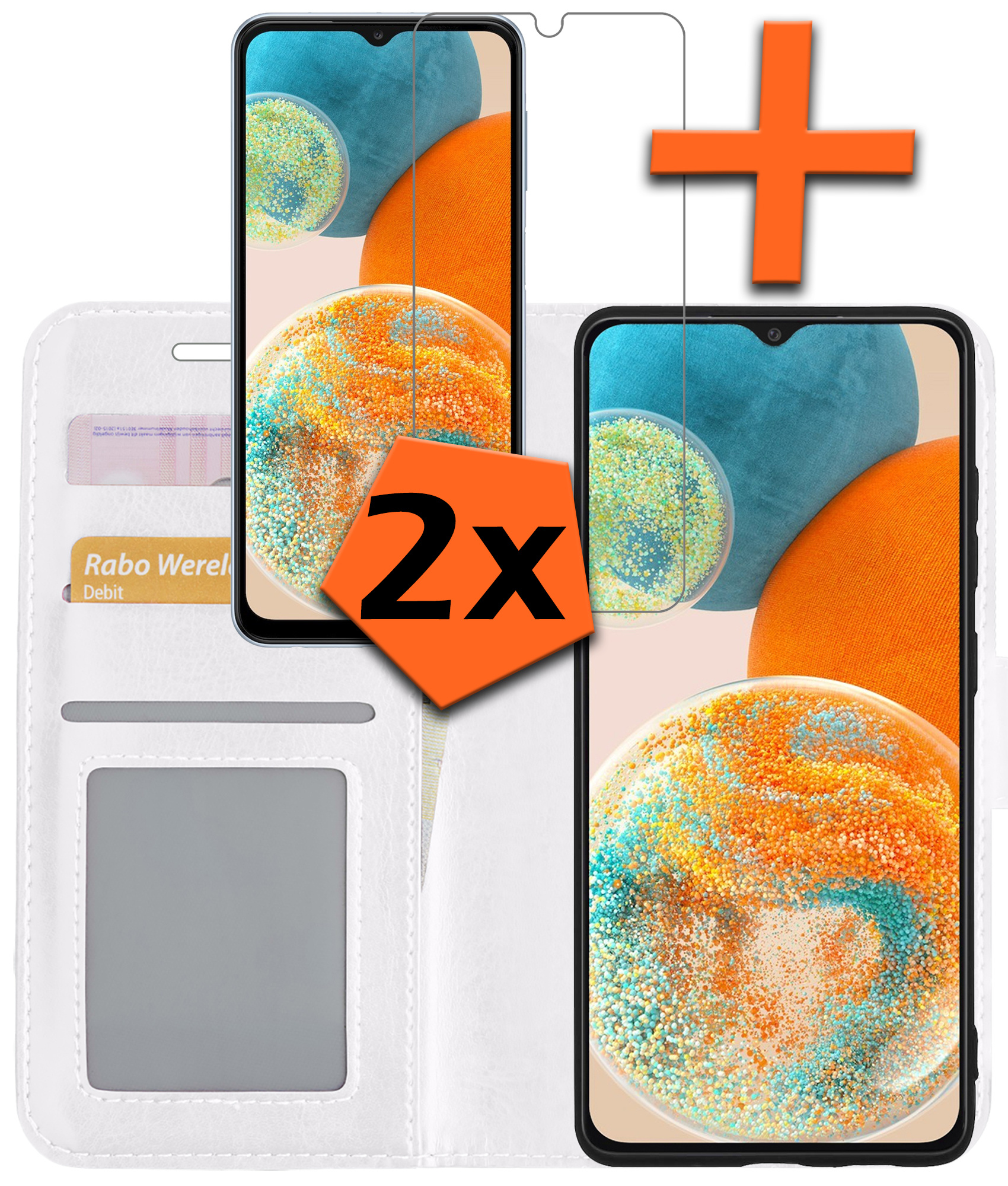 Samsung A23 Hoes Bookcase Flipcase Book Cover Met 2x Screenprotector - Samsung Galaxy A23 Hoesje Book Case - Wit