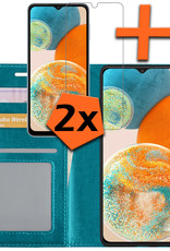 Nomfy Hoesje Geschikt voor Samsung A23 Hoes Bookcase Flipcase Book Cover Met 2x Screenprotector - Hoes Geschikt voor Samsung Galaxy A23 Hoesje Book Case - Turquoise