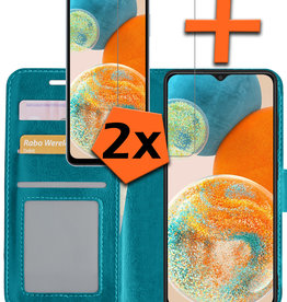 Nomfy Samsung Galaxy A23 Hoesje Bookcase Turquoise Met 2x Screenprotector
