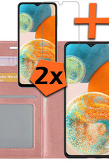 Nomfy Hoesje Geschikt voor Samsung A23 Hoes Bookcase Flipcase Book Cover Met 2x Screenprotector - Hoes Geschikt voor Samsung Galaxy A23 Hoesje Book Case - Rosé goud