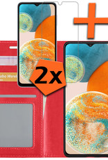 Nomfy Hoesje Geschikt voor Samsung A23 Hoes Bookcase Flipcase Book Cover Met 2x Screenprotector - Hoes Geschikt voor Samsung Galaxy A23 Hoesje Book Case - Rood