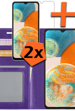 Nomfy Hoesje Geschikt voor Samsung A23 Hoes Bookcase Flipcase Book Cover Met 2x Screenprotector - Hoes Geschikt voor Samsung Galaxy A23 Hoesje Book Case - Paars