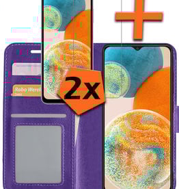 Nomfy Nomfy Samsung Galaxy A23 Hoesje Bookcase Paars Met 2x Screenprotector