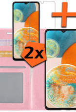 Nomfy Hoesje Geschikt voor Samsung A23 Hoes Bookcase Flipcase Book Cover Met 2x Screenprotector - Hoes Geschikt voor Samsung Galaxy A23 Hoesje Book Case - Lichtroze