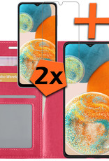 Nomfy Hoesje Geschikt voor Samsung A23 Hoes Bookcase Flipcase Book Cover Met 2x Screenprotector - Hoes Geschikt voor Samsung Galaxy A23 Hoesje Book Case - Donkerroze