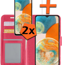 Nomfy Nomfy Samsung Galaxy A23 Hoesje Bookcase Donkerroze Met 2x Screenprotector