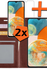 Nomfy Hoesje Geschikt voor Samsung A23 Hoes Bookcase Flipcase Book Cover Met 2x Screenprotector - Hoes Geschikt voor Samsung Galaxy A23 Hoesje Book Case - Bruin