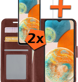 Nomfy Nomfy Samsung Galaxy A23 Hoesje Bookcase Bruin Met 2x Screenprotector