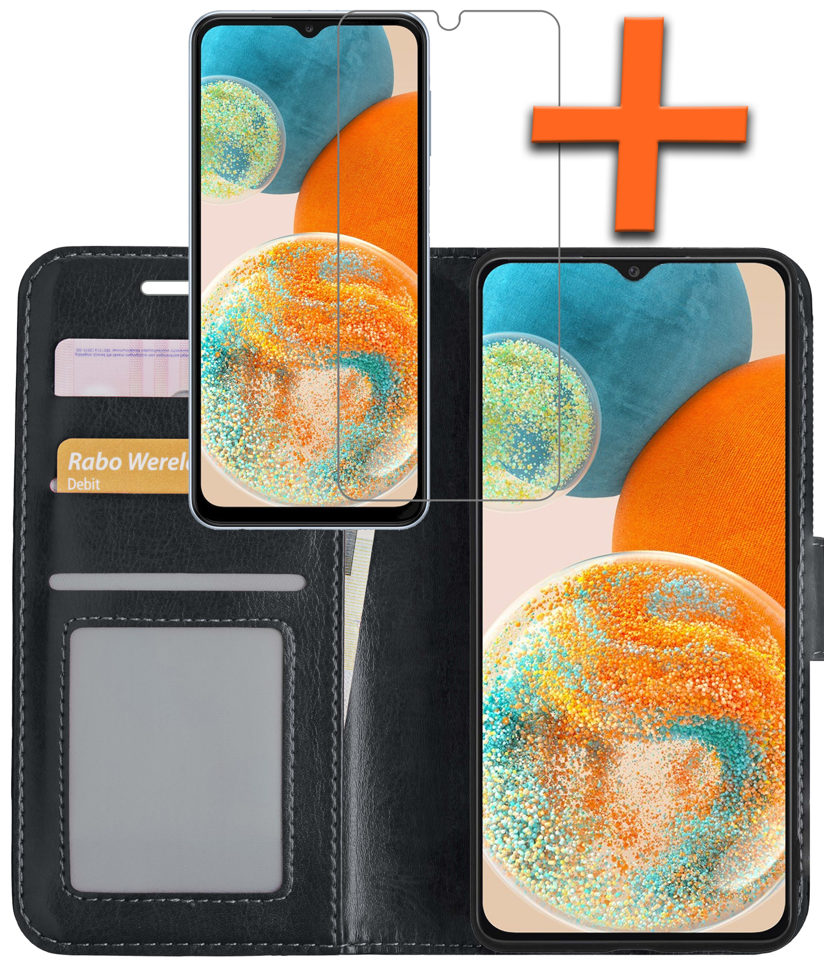 Nomfy Hoesje Geschikt voor Samsung A23 Hoes Bookcase Flipcase Book Cover Met Screenprotector - Hoes Geschikt voor Samsung Galaxy A23 Hoesje Book Case - Zwart