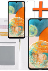 Nomfy Hoesje Geschikt voor Samsung A23 Hoes Bookcase Flipcase Book Cover Met Screenprotector - Hoes Geschikt voor Samsung Galaxy A23 Hoesje Book Case - Wit