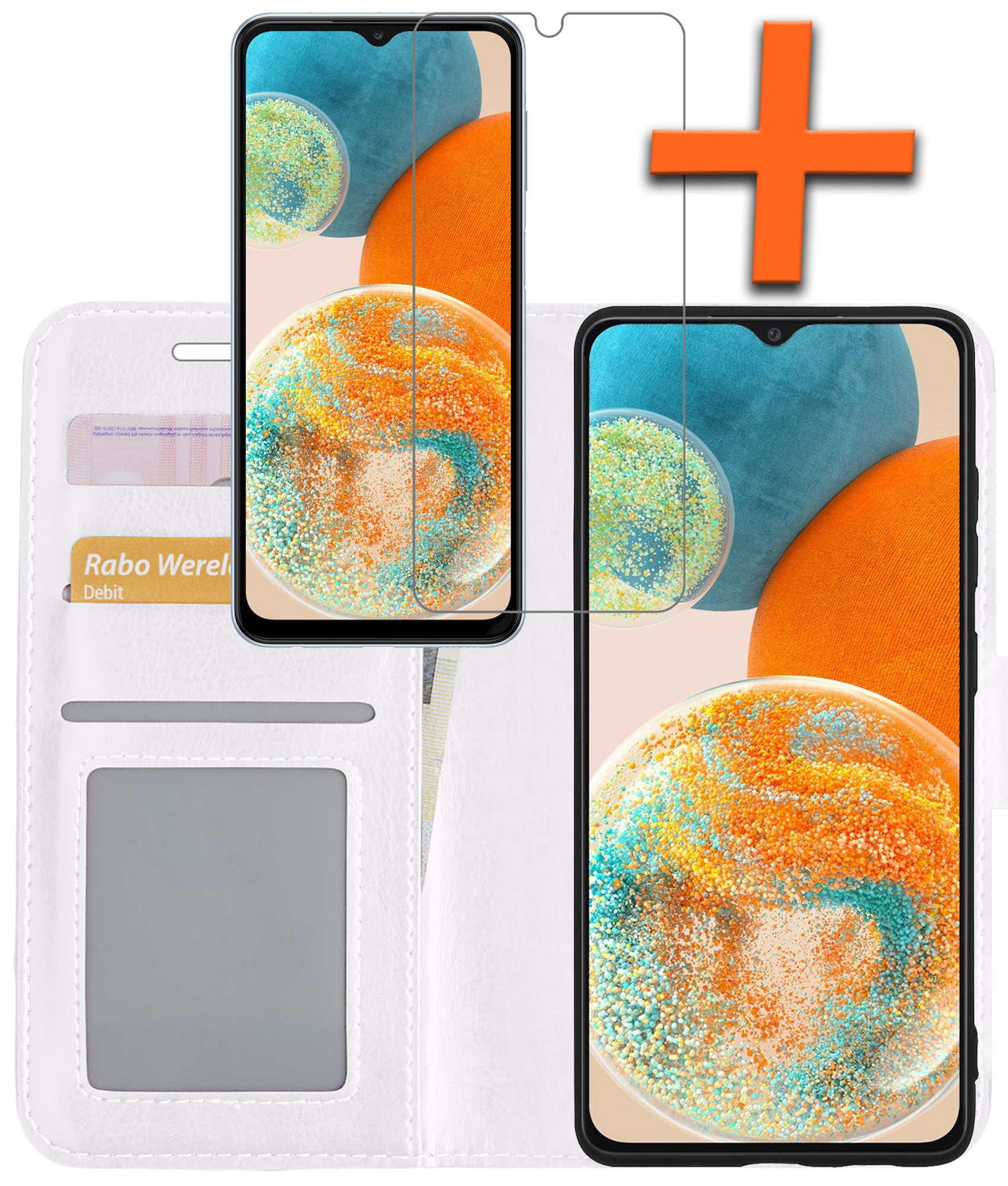 Nomfy Hoesje Geschikt voor Samsung A23 Hoes Bookcase Flipcase Book Cover Met Screenprotector - Hoes Geschikt voor Samsung Galaxy A23 Hoesje Book Case - Wit