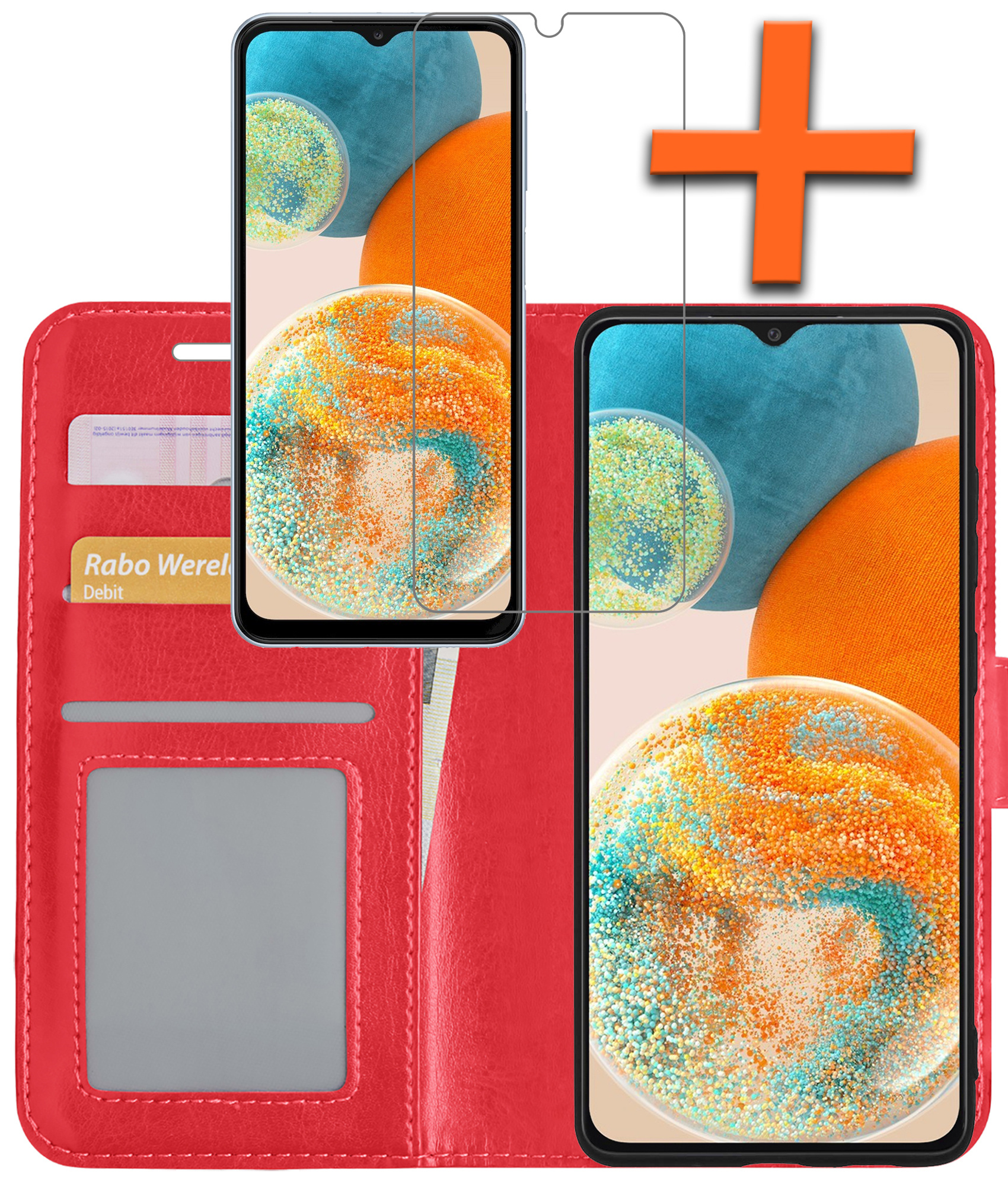 Nomfy Hoesje Geschikt voor Samsung A23 Hoes Bookcase Flipcase Book Cover Met Screenprotector - Hoes Geschikt voor Samsung Galaxy A23 Hoesje Book Case - Rood