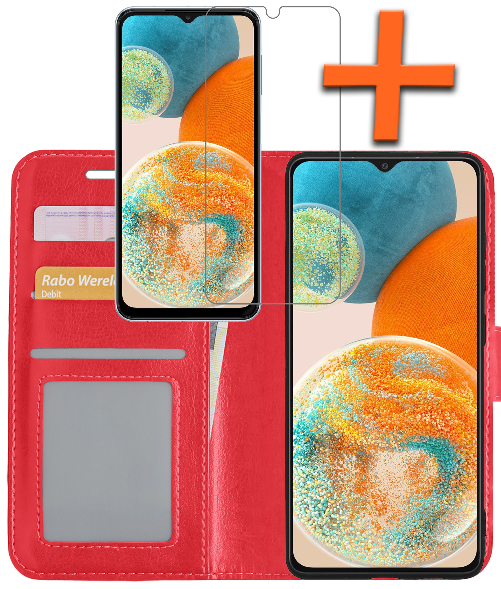 Samsung A23 Hoes Bookcase Flipcase Book Cover Met Screenprotector - Samsung Galaxy A23 Hoesje Book Case - Rood