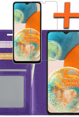 Nomfy Hoesje Geschikt voor Samsung A23 Hoes Bookcase Flipcase Book Cover Met Screenprotector - Hoes Geschikt voor Samsung Galaxy A23 Hoesje Book Case - Paars