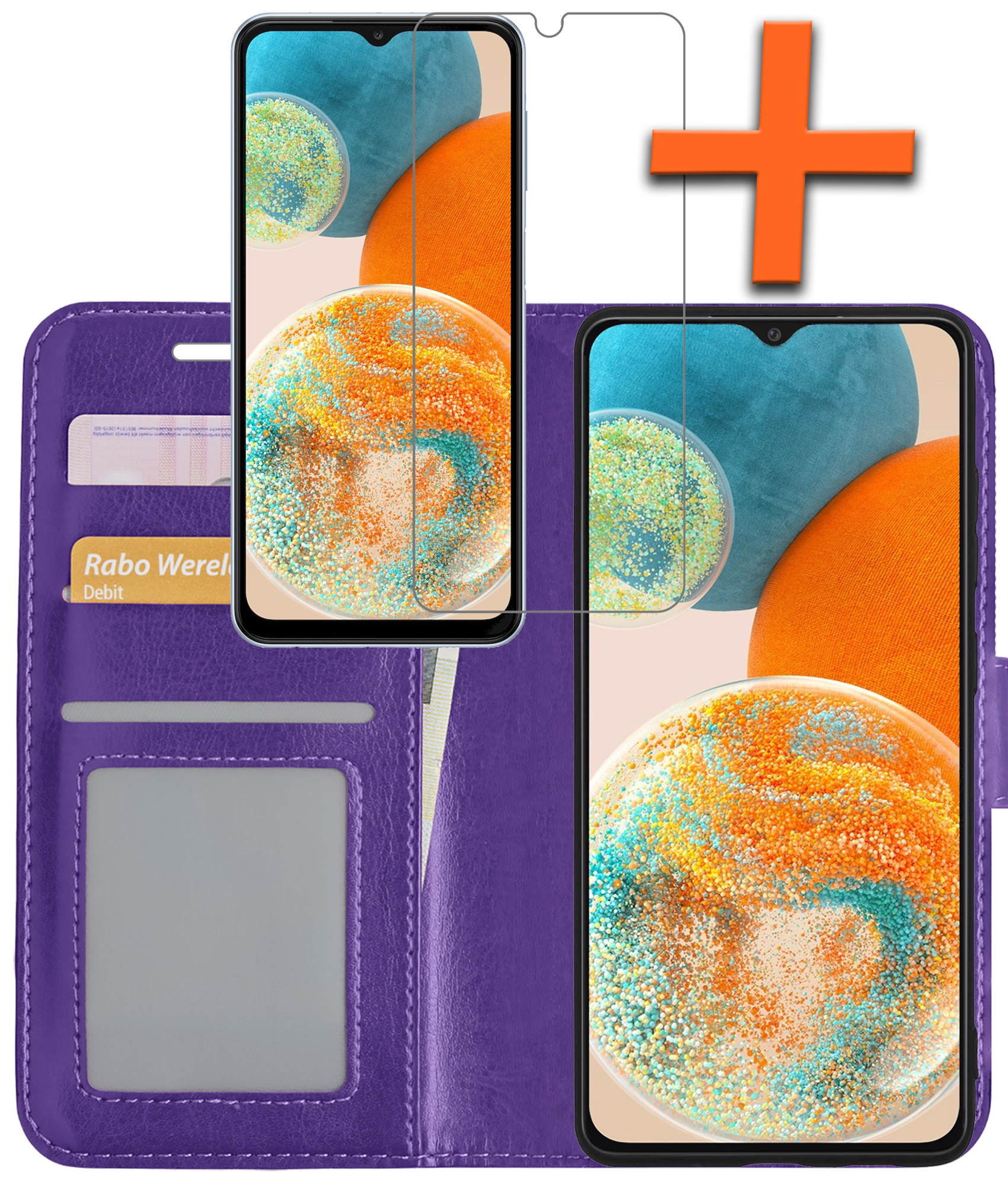 Samsung A23 Hoes Bookcase Flipcase Book Cover Met Screenprotector - Samsung Galaxy A23 Hoesje Book Case - Paars