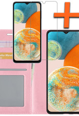 Nomfy Hoesje Geschikt voor Samsung A23 Hoes Bookcase Flipcase Book Cover Met Screenprotector - Hoes Geschikt voor Samsung Galaxy A23 Hoesje Book Case - Lichtroze