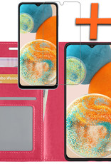 Nomfy Hoesje Geschikt voor Samsung A23 Hoes Bookcase Flipcase Book Cover Met Screenprotector - Hoes Geschikt voor Samsung Galaxy A23 Hoesje Book Case - Donkerroze