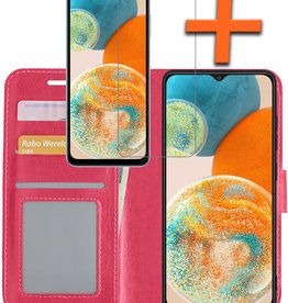 Nomfy Nomfy Samsung Galaxy A23 Hoesje Bookcase Donkerroze Met Screenprotector