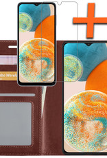 Nomfy Hoesje Geschikt voor Samsung A23 Hoes Bookcase Flipcase Book Cover Met Screenprotector - Hoes Geschikt voor Samsung Galaxy A23 Hoesje Book Case - Bruin