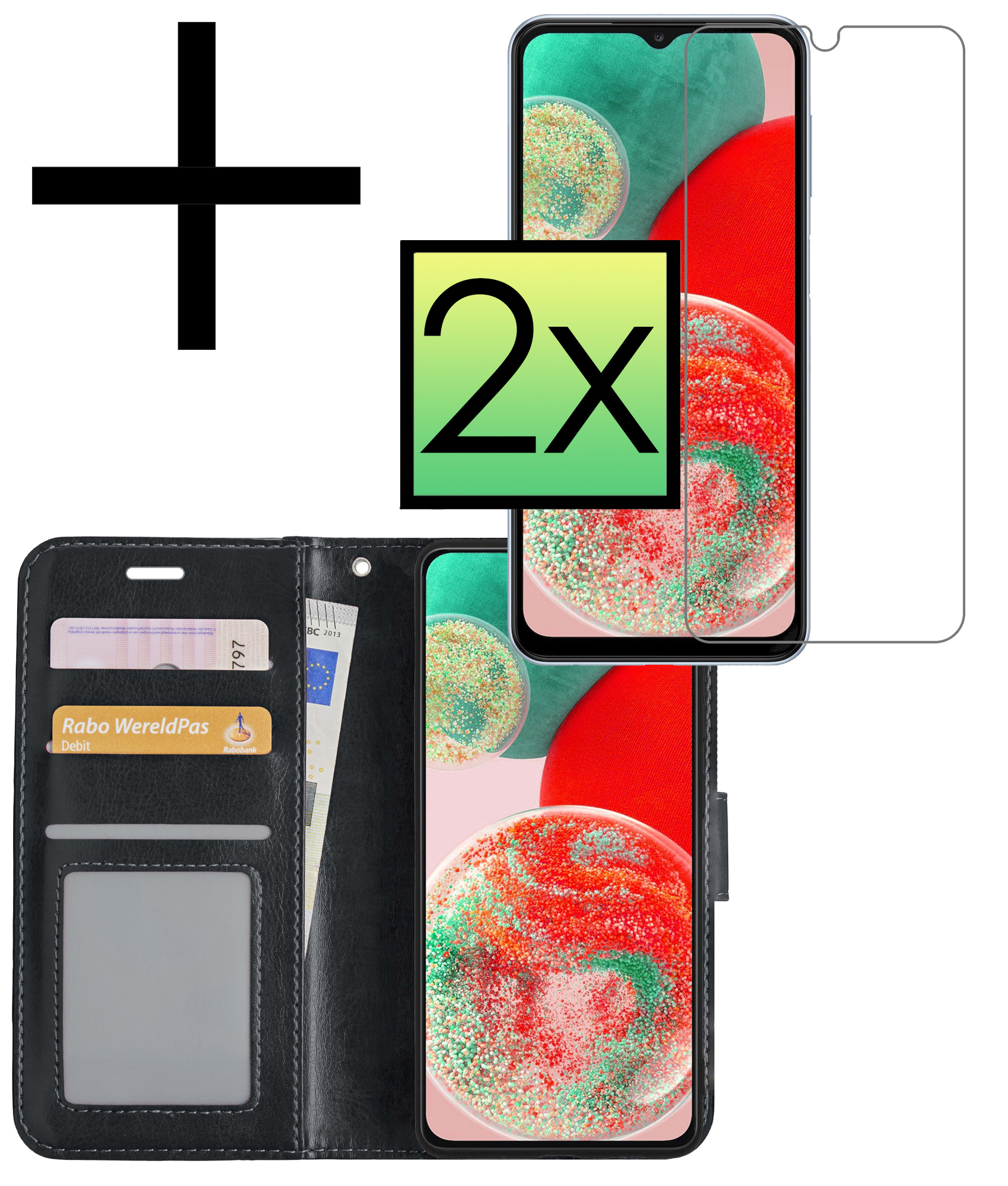 NoXx Hoes Geschikt voor Samsung A23 Hoesje Book Case Hoes Flip Cover Wallet Bookcase Met 2x Screenprotector - Zwart