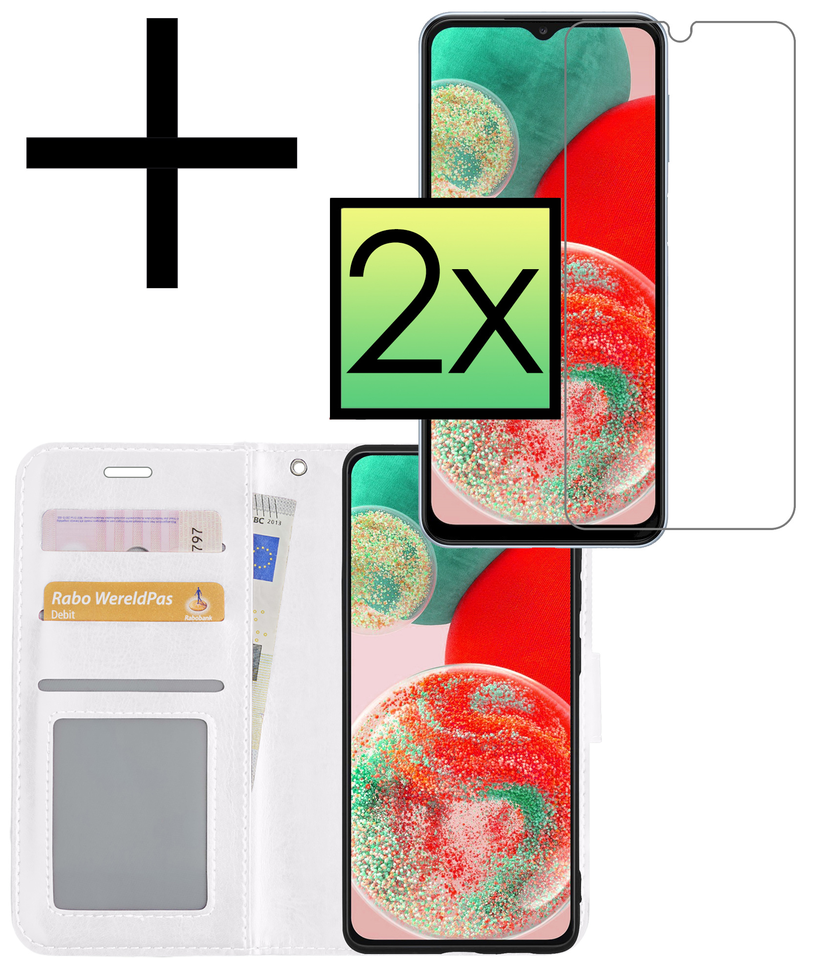 NoXx Hoes Geschikt voor Samsung A23 Hoesje Book Case Hoes Flip Cover Wallet Bookcase Met 2x Screenprotector - Wit