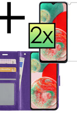 NoXx Hoes Geschikt voor Samsung A23 Hoesje Book Case Hoes Flip Cover Wallet Bookcase Met 2x Screenprotector - Paars