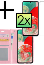 NoXx Hoes Geschikt voor Samsung A23 Hoesje Book Case Hoes Flip Cover Wallet Bookcase Met 2x Screenprotector - Lichtroze
