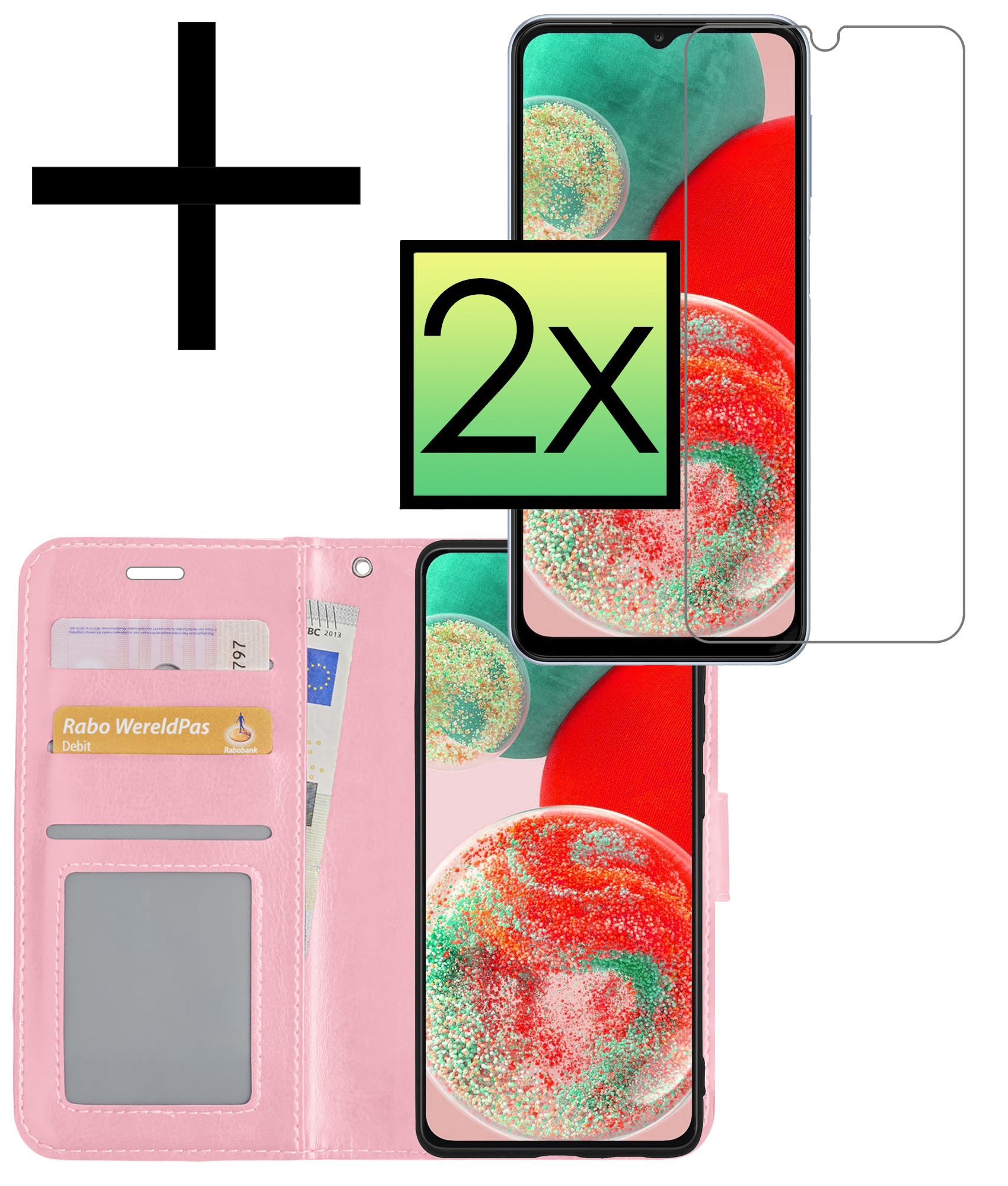 NoXx Hoes Geschikt voor Samsung A23 Hoesje Book Case Hoes Flip Cover Wallet Bookcase Met 2x Screenprotector - Lichtroze