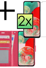NoXx Hoes Geschikt voor Samsung A23 Hoesje Book Case Hoes Flip Cover Wallet Bookcase Met 2x Screenprotector - Donkerroze
