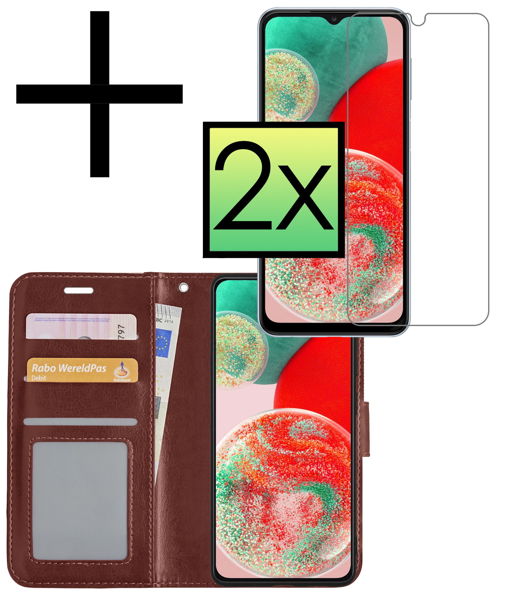 NoXx Hoes Geschikt voor Samsung A23 Hoesje Book Case Hoes Flip Cover Wallet Bookcase Met 2x Screenprotector - Bruin