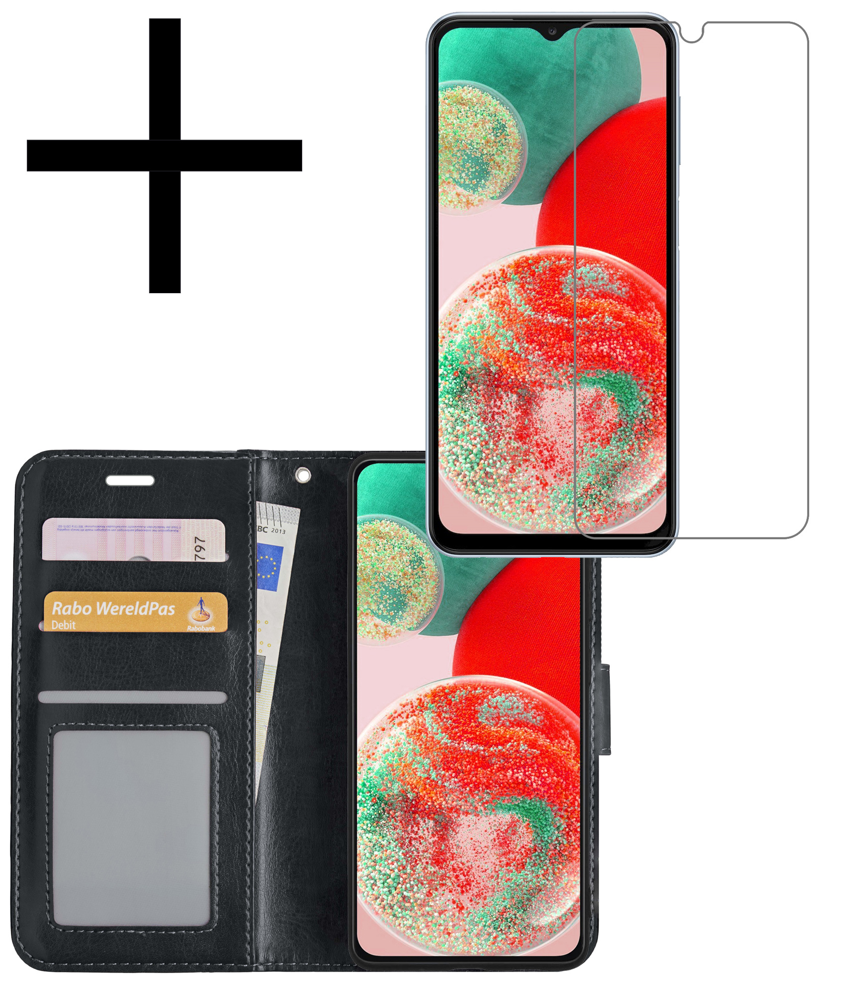 NoXx Hoes Geschikt voor Samsung A23 Hoesje Book Case Hoes Flip Cover Wallet Bookcase Met Screenprotector - Zwart